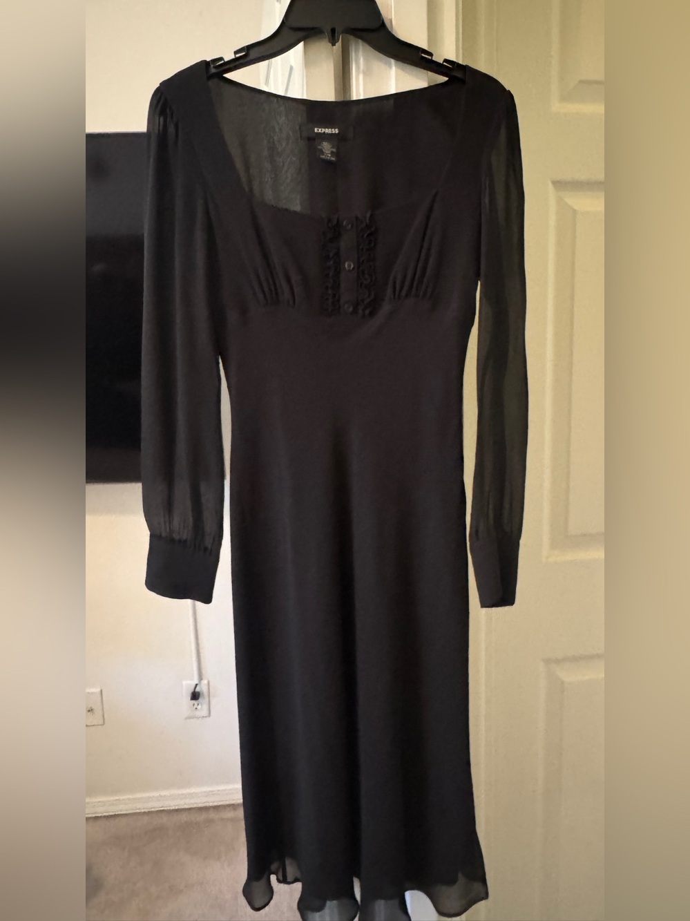 Express Black Long Sleeve Midi Dress with Sheer Sleeves
